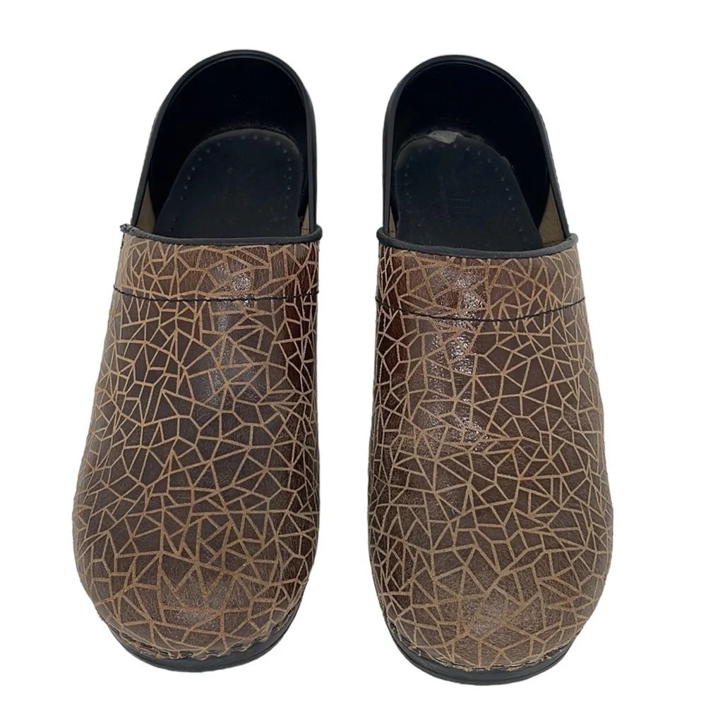 Sanita The Original Danish Clogs Brown Mosaic Pattern Size 38